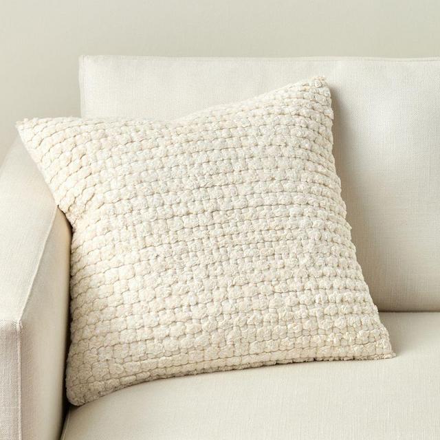 Costero Handwoven Silk Throw Pillow Cover, 20" x 20", Ivory