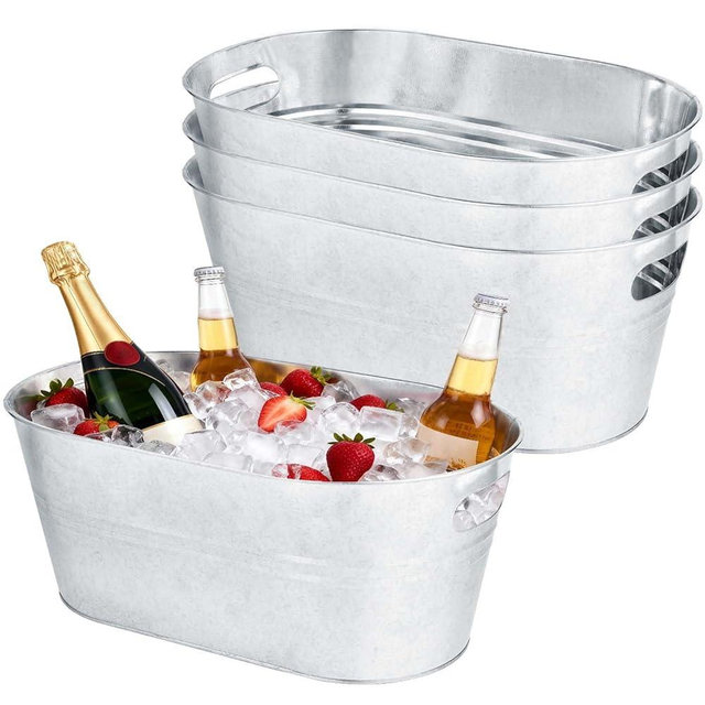 OBTANIM 3 Pack 4 Gallon Galvanized Ice Buckets Metal Champagne Drink Cooler Storage Ice Tub with Carry Handles for Beer Cocktails Wine Beverage Home Parties Bar Cooling Supplies