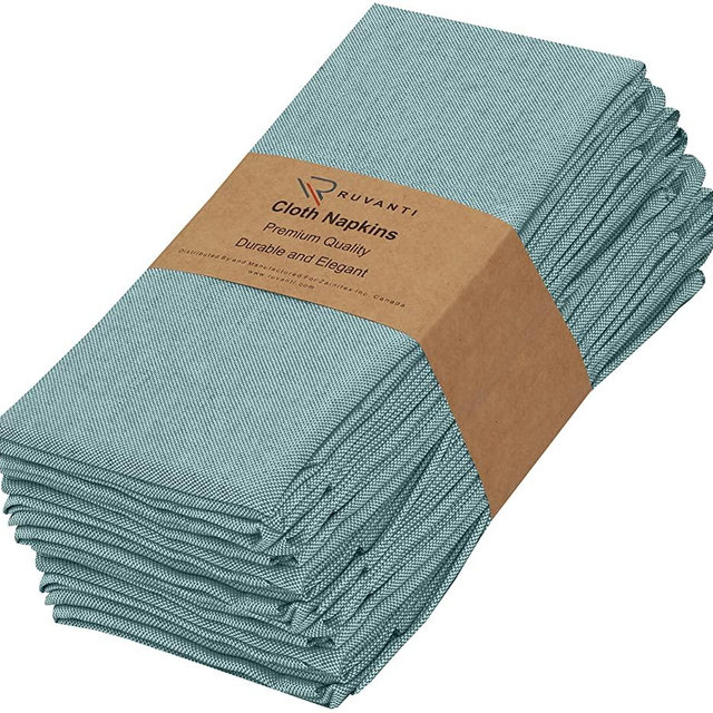 Ruvanti 12 Pack Cloth Napkins, 18x18 Inch Dinner Napkins, Soft, Reusable Napkins, Durable Napkin Cloth Washable, Table Napkins, Polycotton Chambray Fabric Cocktail Napkins for Parties, Wedding – Teal