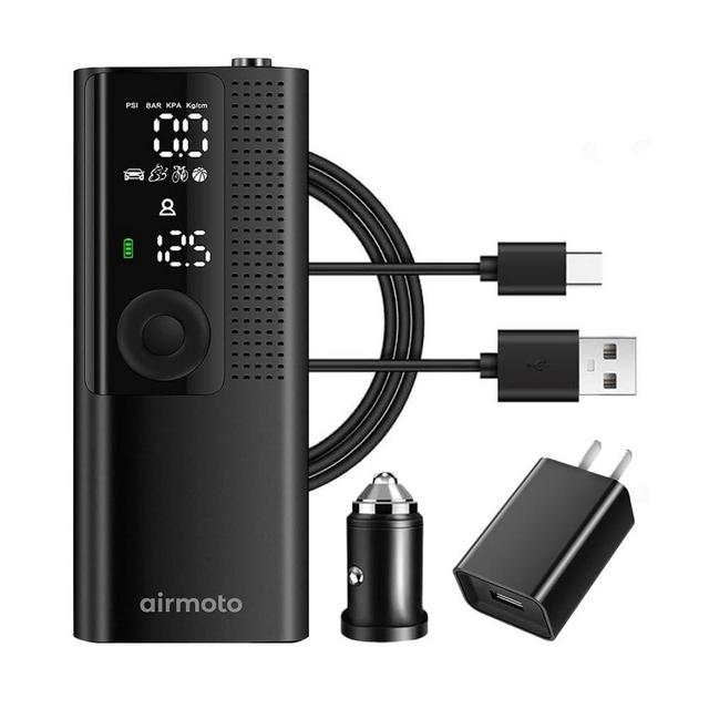 Airmoto Tire Inflator and Power Kit Bundle Deal - Portable Air Compressor with Power Kit for Charging at Home and on The Road - Cordless Air Pump for Car Tires, Motorcycle, Bicycle