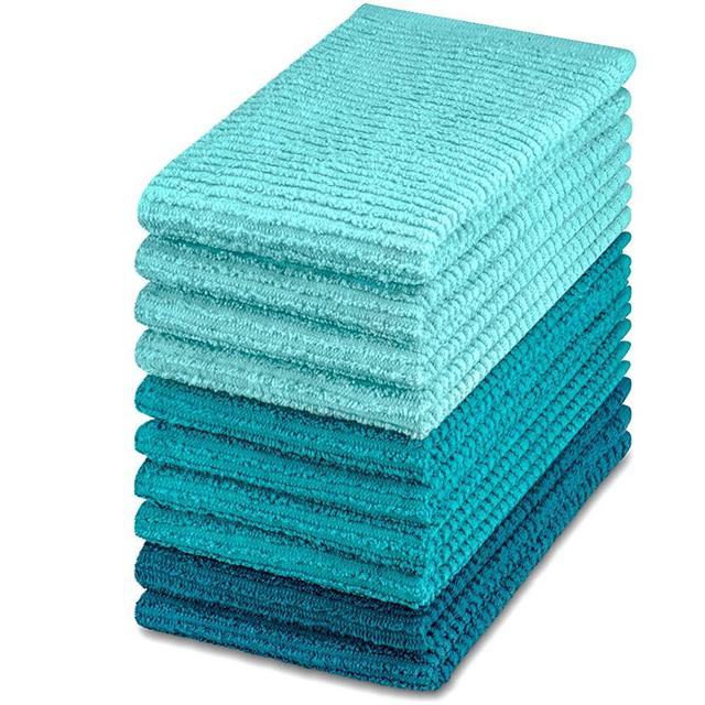 DecorRack 10 Pack 100% Cotton Bar Mop, 16 x 19 inch, Ultra Absorbent, Heavy Duty Kitchen Cleaning Towels, Turquoise (10 Pack)
