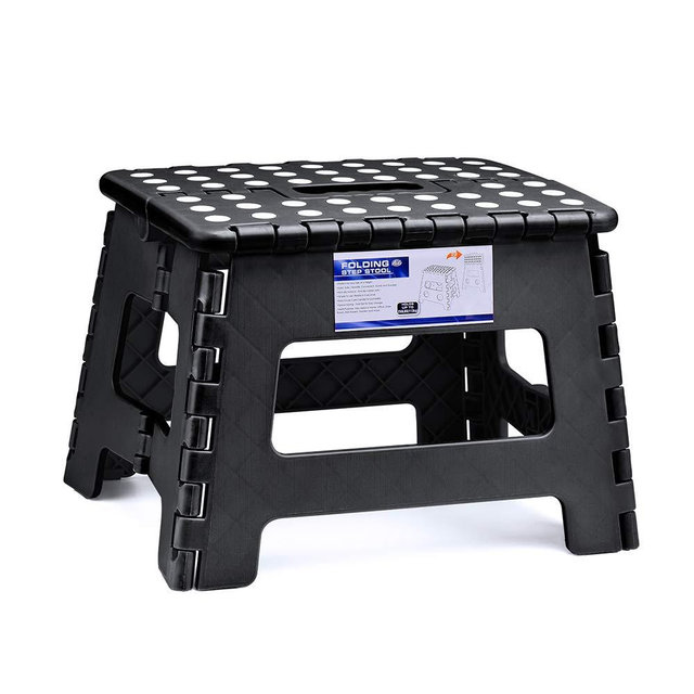 ACSTEP Foldable Step Stool for Kids and Adults - 11 Inches Wide and 9 Inches Tall Holds Up to 300 lbs Plastic Foldable Step Stool for Bathroom, Garden, Kitchen（Black）