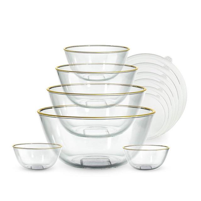 COOK WITH COLOR 12 Pc Glass Mixing Bowl Set with Lids – Borosilicate Glass Nesting Bowls for Cooking, Baking and Meal Prep, Gold Rim