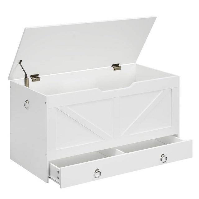 HOOBRO Storage Chest, 39.3" Toy Chest with Drawer, Wooden Storage Bench, Sturdy Entryway Bench Supports 220 lb, Shoe Bench, Safety Hinge, U-Shaped Opening, Easy Assembly, White WT710CW01