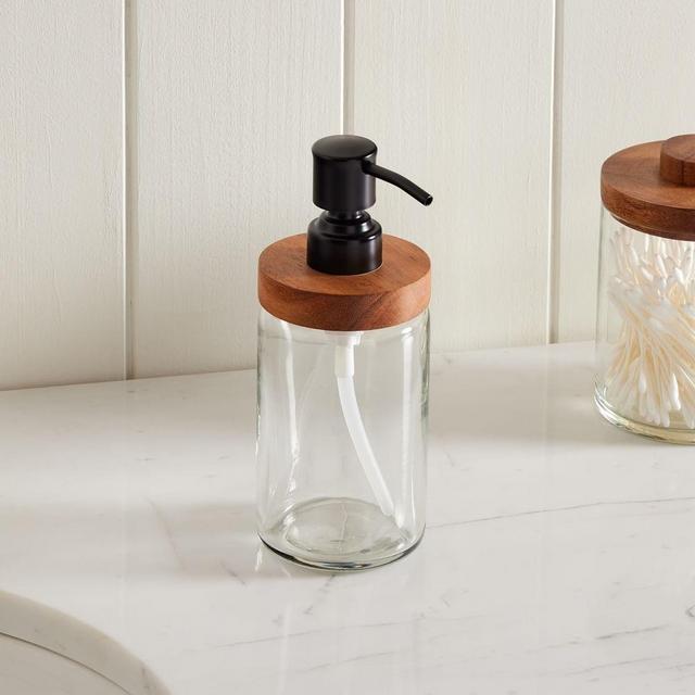 Clover Wood and Glass Bath Accessories, Soap Pump, Acacia