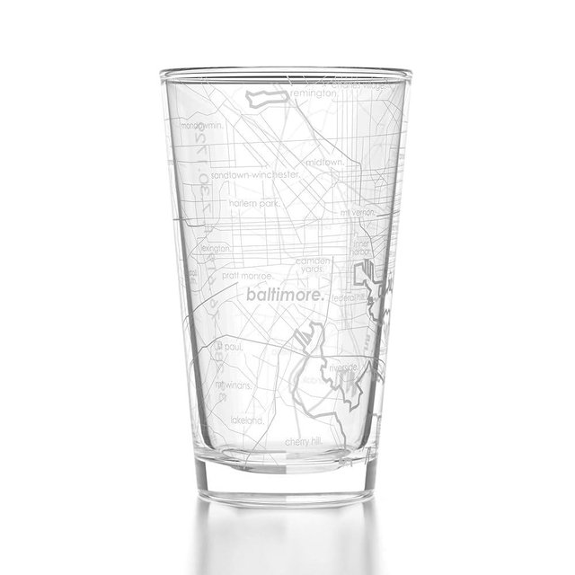 Well Told Engraved Baltimore Maryland Map Pint Glass, Etched Beer Gift (16 oz, Clear) City Map Pint, Custom City Glassware, Gifts For Beer Lovers