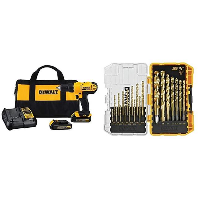 DEWALT 20V MAX Cordless Drill/Driver Kit, Compact, 1/2-Inch (DCD771C2) & Titanium Drill Bit Set, 21-Piece (DW1342)