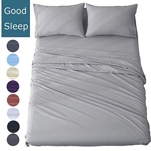 Shilucheng Queen Size Bed Sheets Set Microfiber 1800 Thread Count Percale Super Soft and Comforterble 16 Inch Deep Pockets Wrinkle Fade and Hypoallergenic - 4 Piece (Queen, Grey)