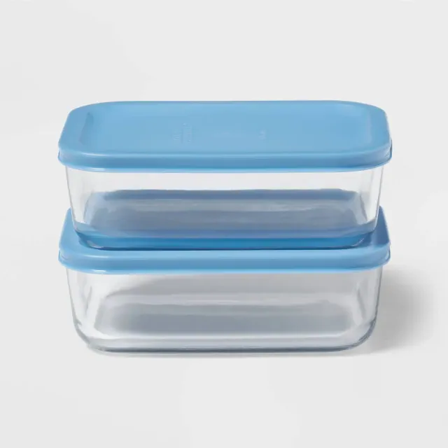 4pc 4c Rectangular Glass Food Storage Container Set Blue - Room Essentials™