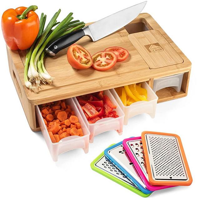 Bamboo Cutting Board with Containers for Storage - Zero-Mess Meal Prep Station