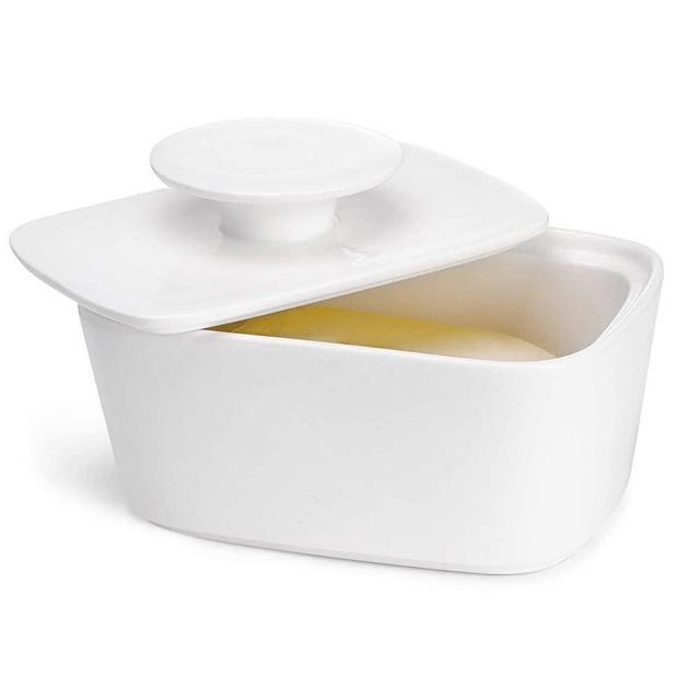 Sweese 321.101 Large Butter Dish with Lid, Porcelain Butter Keeper Container - Perfect for East Coast, West Coast Butter and Kerrygold Butter - White