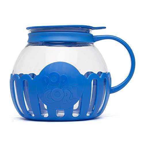 Ecolution Original Microwave Micro-Pop Popcorn Popper Borosilicate Glass, 3-in-1 Silicone Lid, Dishwasher Safe, BPA Free, 3 Quart Family Size, Blue