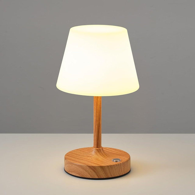 PUSU Cordless LED Wood-Grain Small Table Lamp, Waterproof Shower Light with 4000mAh Battery, Portable Rechargeable Touch Dimming Night Light for Bathroom, Outdoor Camping, Kitchen, Patio, Restaurant