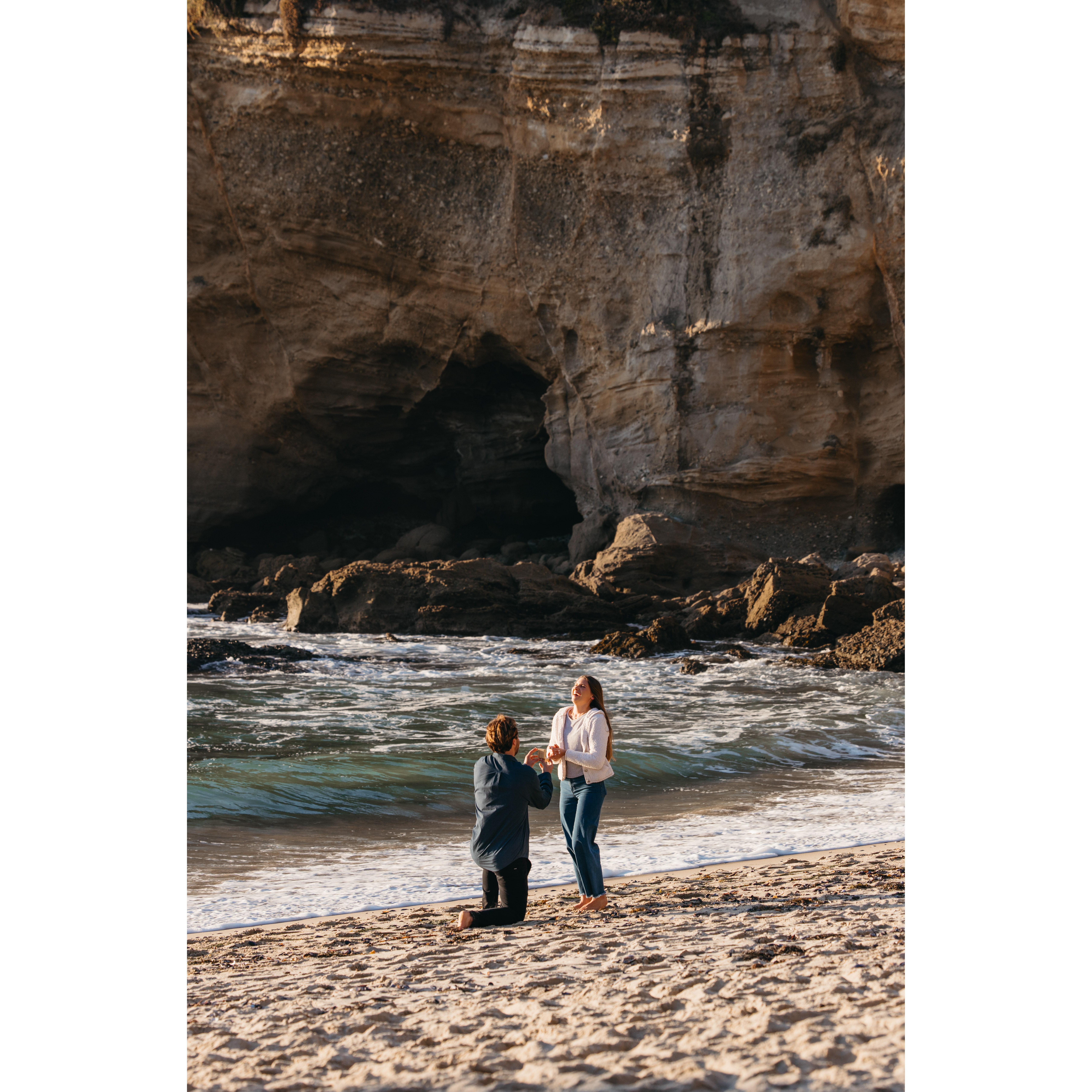 Trevor proposed at Three Arch Bay in Laguna Beach on December 21, 2024.