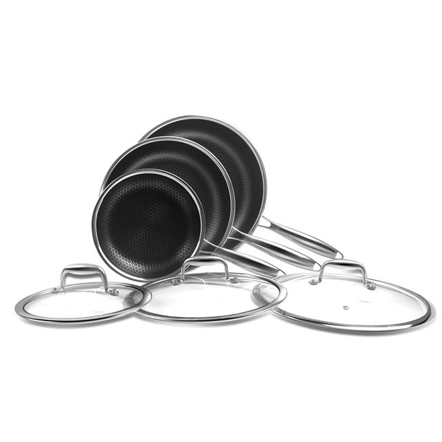 Cyrder 6-Piece Frying Pan Set, 8, 10 and 12 inch Frying Pans, Hybrid Nonstick 18/10 Stainless Pans with Lid, Even &Fast Heating, Compatible with Induction all Cooktop, Dishwasher Oven Safe, Easy Clean