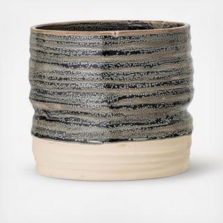 Large Ribbed Stoneware Flower Pot