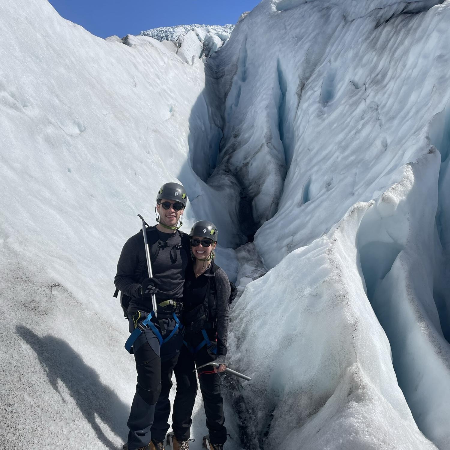 Lee and Rachel climbing a Glacier in Iceland in May 2022!