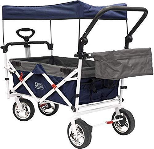 Creative Outdoor Distributor Push Pull Collapsible Folding Wagon Stroller for Kids, with Canopy (Navy)