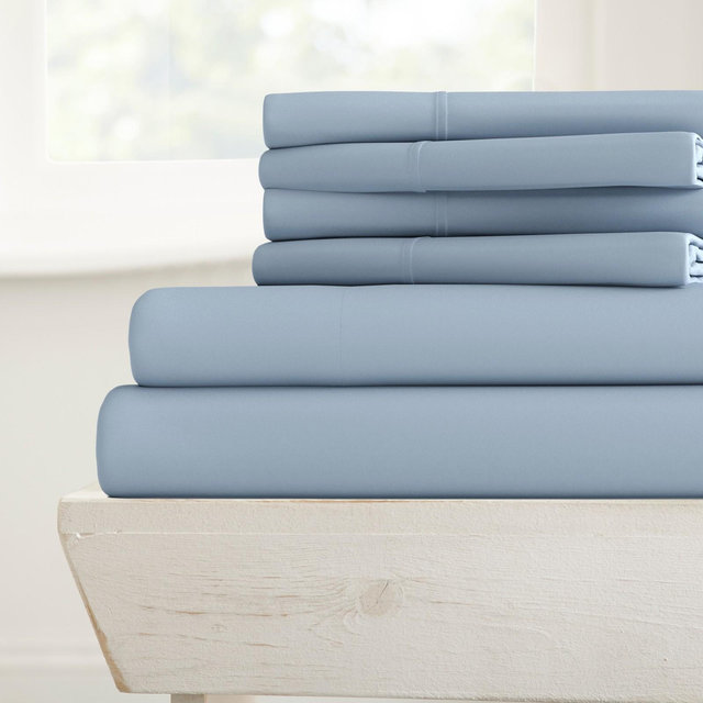 Solid 6 Piece Sheet Set - Ultra Soft, Easy Care - Becky Cameron, Light Blue, Queen