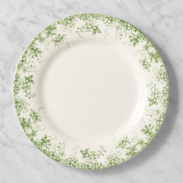English Floral Dinner Plates, Set of 4, Green