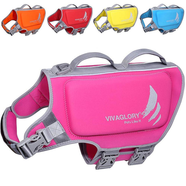 VIVAGLORY Lightweight Dog Life Jacket, Pet Life Preserver Life Vest Skin-Friendly Neoprene for Large Dogs with D-Ring and Quick Release Buckle, Pink