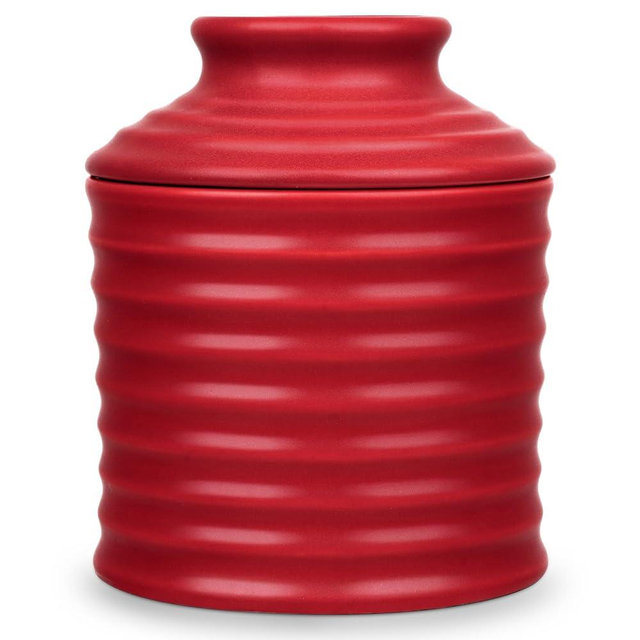 JERSINWEI Ceramic Butter Crock,French Butter Dish with Lid for Counter with Water Line - Keeps Your Butter Fresh and Spreadable,The Original Torsade Collection - Vintage Red,Perfect Gift for Her.
