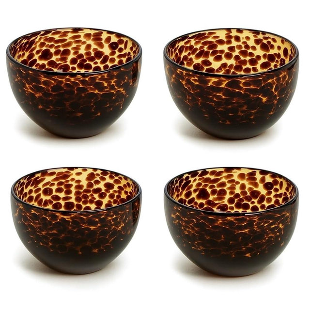 Potchen 4 Pack Tortoise Print Glass Bowl (Hand Wash Only) Snack Bowl for Kitchen Tableware and Accessories Soup Salad, Pasta, Oatmeal, Fruit (4 Inch)