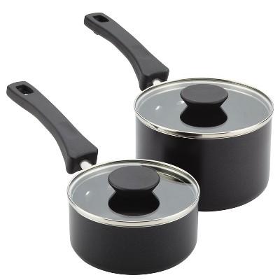 Farberware Neat Nest 4pc Nesting & Stacking Aluminum Nonstick Saucepan Set Black