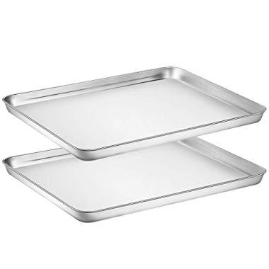 Wildone Baking Sheet Set of 2 - Stainless Steel Cookie Sheet Baking Pan, Size 16 x 12 x 1 inch, Non Toxic & Heavy Duty & Mirror Finish & Rust Free & Easy Clean
