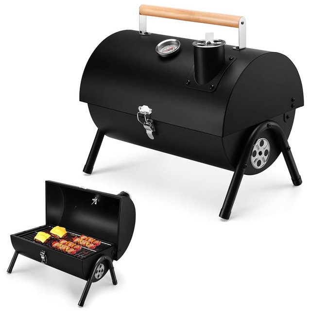 Joyfair Portable Charcoal Grill with Thermometer, Small Tabletop Barbecue Grill for Outdoor Camping Backyard Party BBQ Cooking, Extra Thick Steel & Heavy Duty, Innovative Design & Easy Assembly