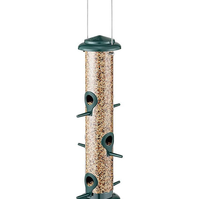 iBorn Metal Bird Feeders 6 Ports Hanging Wild Bird Seed Feeder for Mix Seed Blends, Niger Seed Feeder, Sunflower Heart, Birdbath, Heavy Duty All Metal Green Finishing 14 Inch 6Port