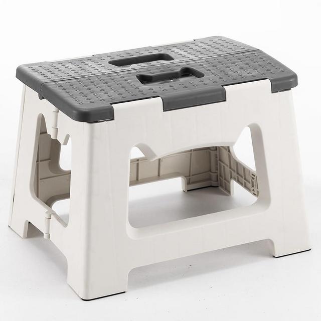 CasaZenith Step Stool Foldable, 9'' Folding Step Stool for Kids & Adults 300 Lb Capacity, Lightweight Small Collapsible Step Stools with Handle, Stepping Stools Suitable for Kitchen Bathroom (Gray)