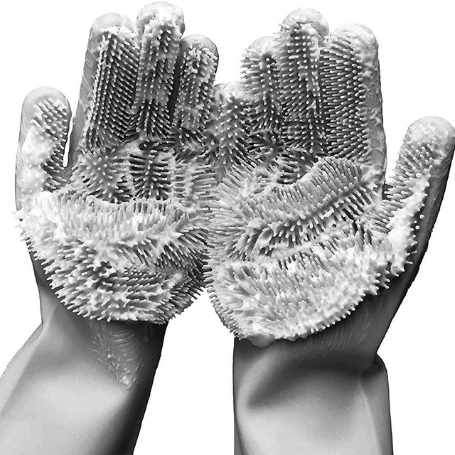 Silicone Dishwashing Gloves, Rubber Scrubbing Gloves, Sponge Cleaning Brush for Dishes Housework, Kitchen, Cars