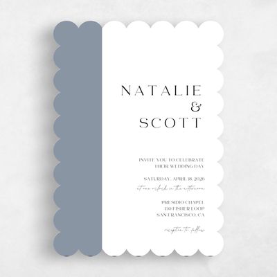Blue Scalloped Wedding Invitation - Taos Portrait