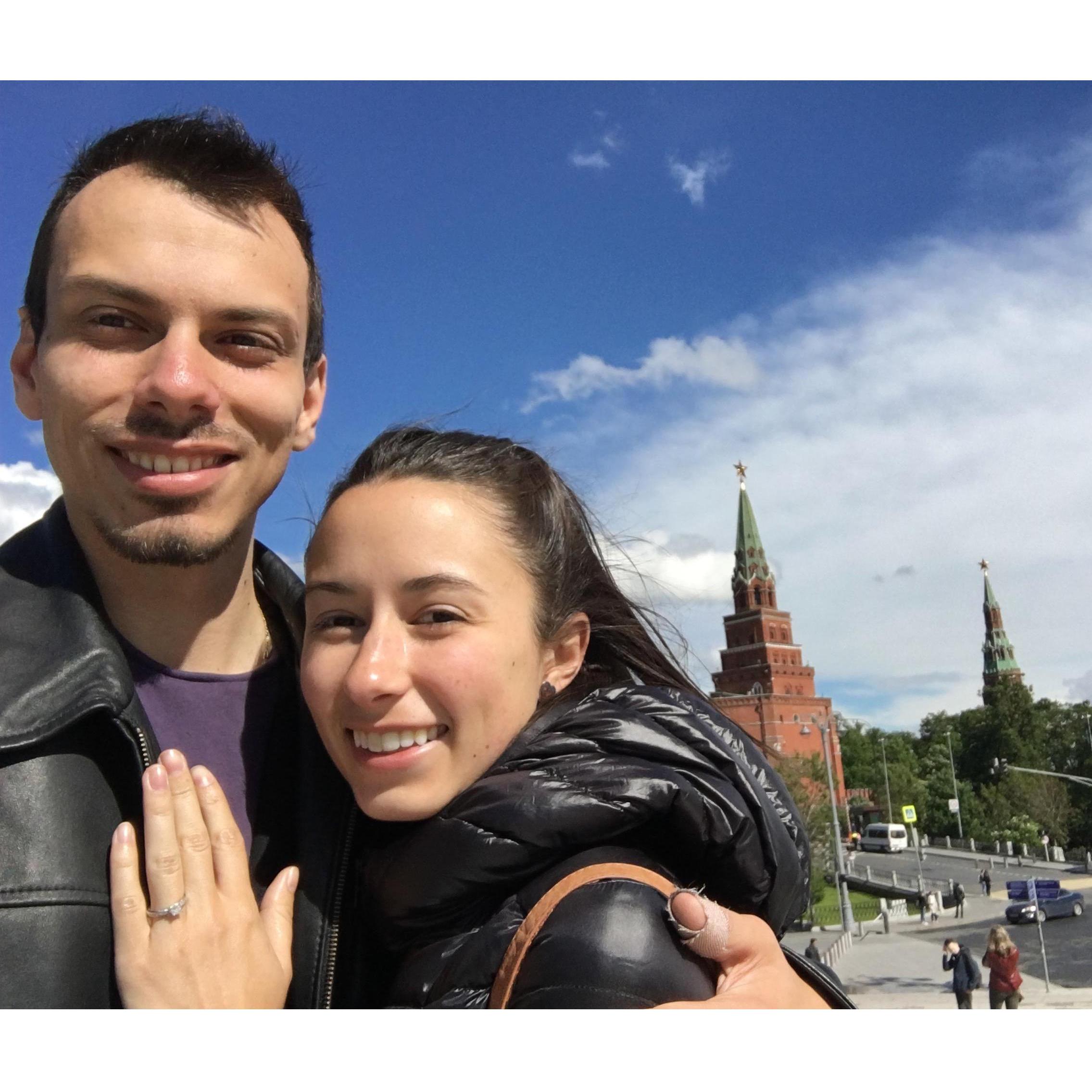 Selfie outside of the Kremlin after saying YES!