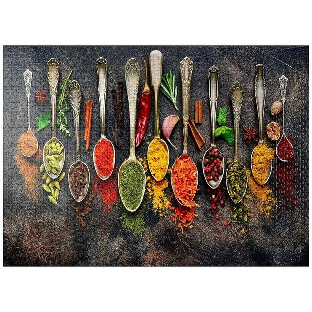 Assortment of Natural Spices On Vintage Spoons On Dark Slate - Premium 1000 Piece Jigsaw Puzzle for Adults