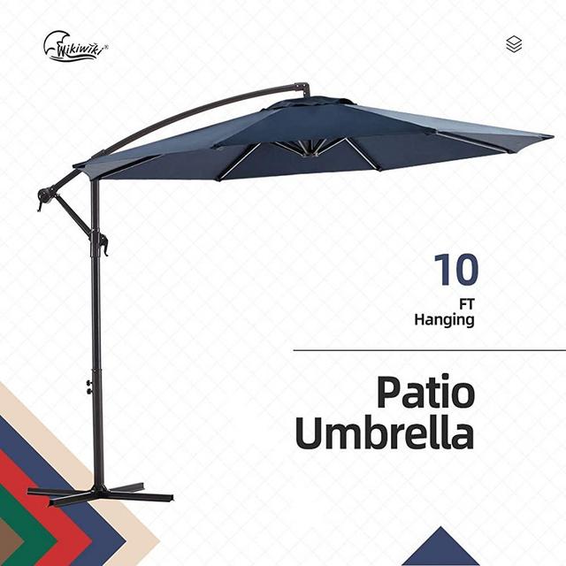 wikiwiki Offset Umbrella 10ft Cantilever Patio Umbrella Hanging Market Umbrella Outdoor Umbrellas with Crank & Cross Base(Navy Blue)