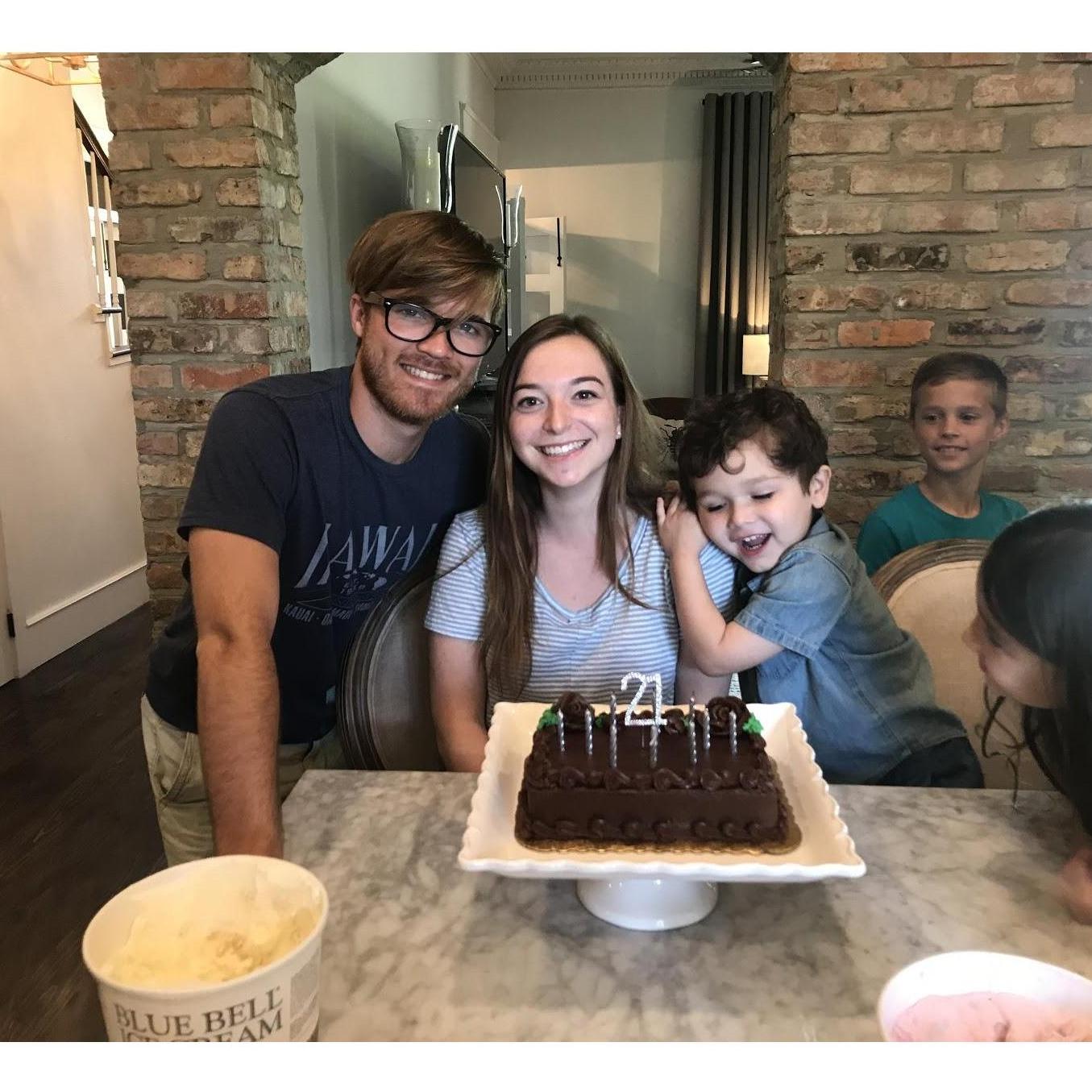 Devin's 21st birthday. Drycen was very excited for cake!