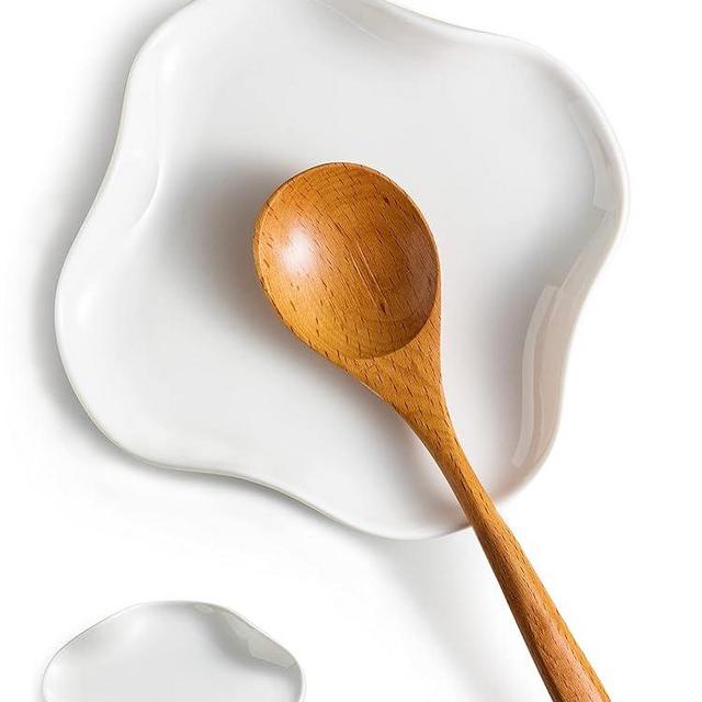 Ceramic Spoon Rest for Kitchen Spoon Holder for Stove Top, Farmhouse kitchen Decor Spoon Rack Cooking Holder for Multiple Utensils, White, Ruffled Edge