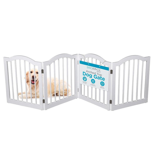 INTERNET'S BEST Arched Top Dog Gate | 4 Panel, 24" H Wooden Pet Barrier for Dogs or Cats | Freestanding Folding Room Divider for Doorways, Hallways, Stairs, and Porch | Portable, Extra Wide | White