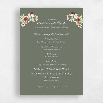 Dark Sage, Green Wedding Program - Monaco