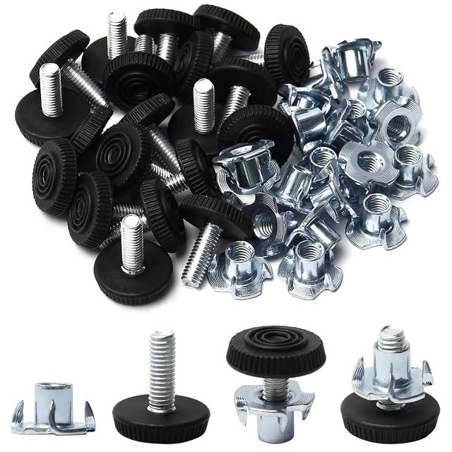 Yinpecly 20 PCS M6 Thread Adjustable Furniture Levelers Screw in Threaded, Adjustable Leveling Feet with T-Nuts Table Chair Leveler Furniture Glide Leveling for Table, Chair, Furniture Legs