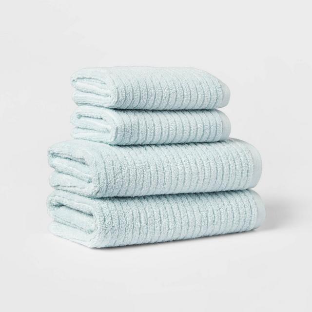 4pk Quick Dry Ribbed Hand/Wash Towel Set Aqua - Threshold™