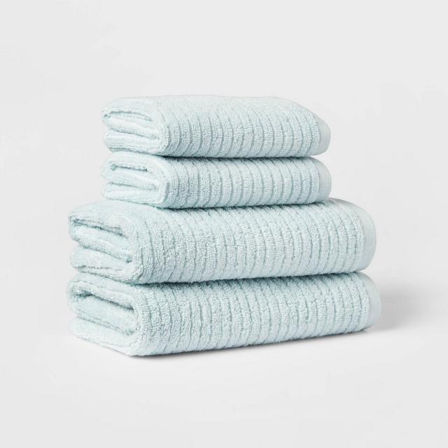 4pk Quick Dry Ribbed Hand/Wash Towel Set Aqua - Threshold™