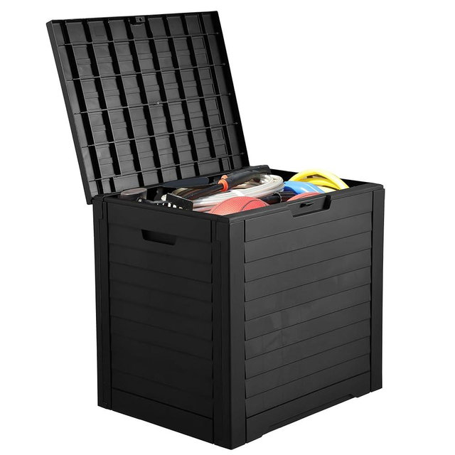 YITAHOME 35 Gallon Outdoor Storage Box, Waterproof Resin Deck Box and Package Delivery with Lockable Lid for Patio Furniture Cushions, Pool Accessories, Garden Tools, Black