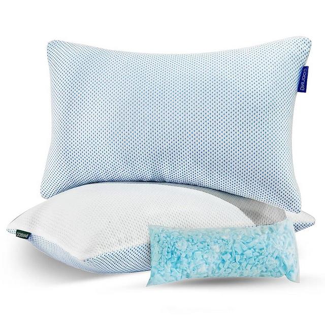 Bravbowerry Cooling Shredded Memory Foam Pillows - 2 Packs Cooling Bed Pillow Adjustable Loft for Side Back & Stomach Sleepers Washable Removable Cover with Extra Bag of Fill (Queen (Pack of 2))