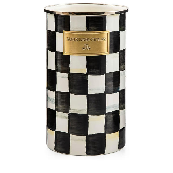 MACKENZIE-CHILDS Enamel Utensil Holder, Kitchen Utensil Holder for Countertop, Storage Caddy, Black-and-White Courtly Check