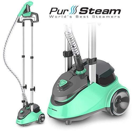 PurSteam Full Size Garment Fabric Steamer Professional Heavy Duty Industry Leading 2.5 Liter (85 fl.oz.) Water Tank Producing Over 60min of Continuous Steam with 4 Level Steam Adjustment