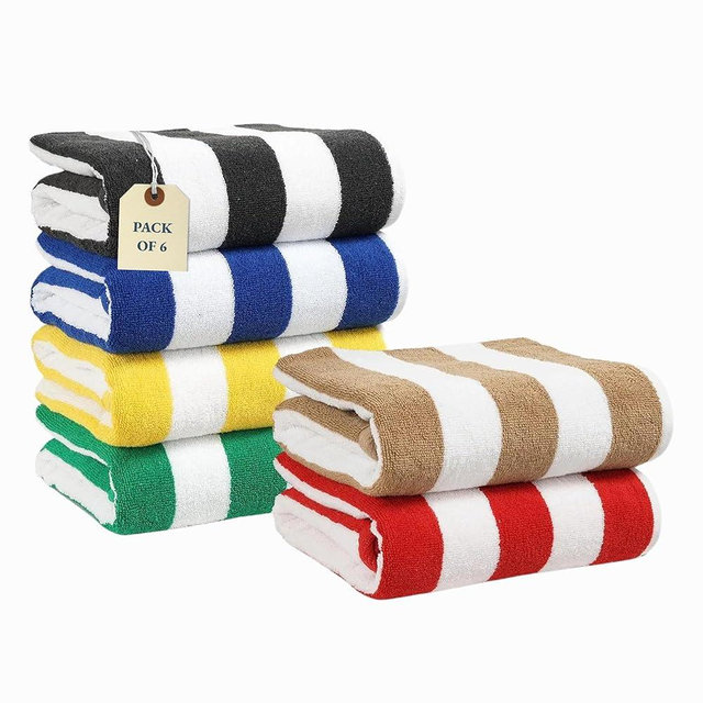 LANE LINEN 6 Pack Beach Towels - 100% Cotton Oversized Pool Towels with Bag, Soft & Absorbent (30"x60") Beach Essentials for Women - Tropical Escape