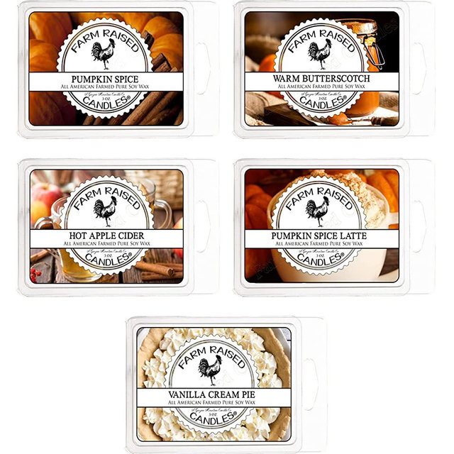 Farm Raised Candles - Pumpkin Patch Variety Mix 5 Pack - 1 Pound of Wax - 100% Plant Based Soy Wax Melts - Fall Wax Melts Cubes. Hayride, Spice, Latte, Vanilla Cream Pie, Apple Cider.